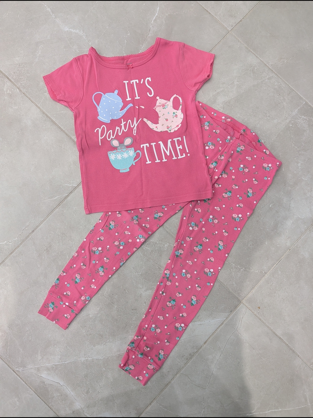 2/$20 Kids Pink "It's Party Time" Pajama Set